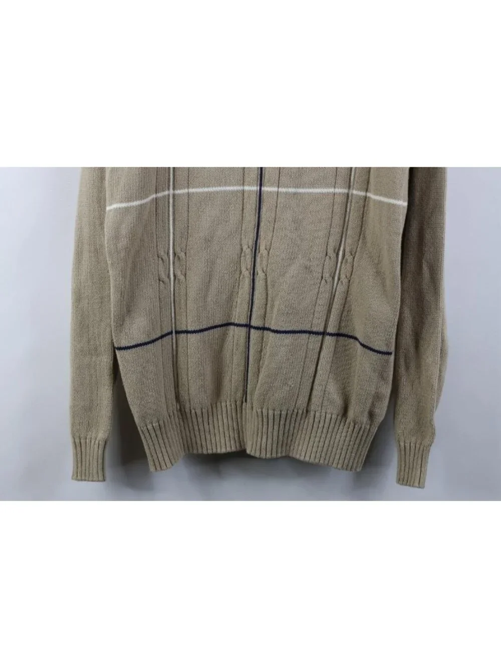 Vintage 90s Streetwear Mens Large Striped Cotton Cable Knit Crewneck Sweater